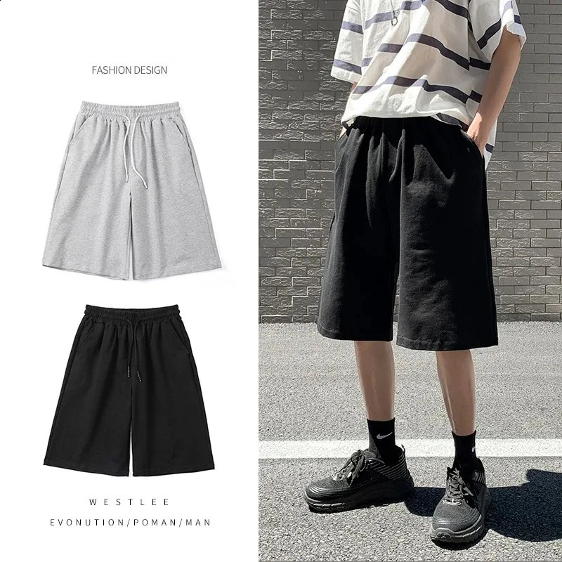 Straight casual shorts mens summer Korean ultrafine solid color simple pocket sports 240819