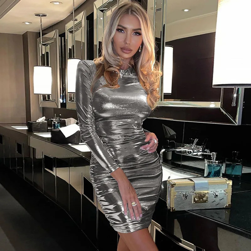 Winter Fashion Sexy Slimming Pleated Long Sleeved Skirt With Hip Wrap Polyester Dress For Women 240823