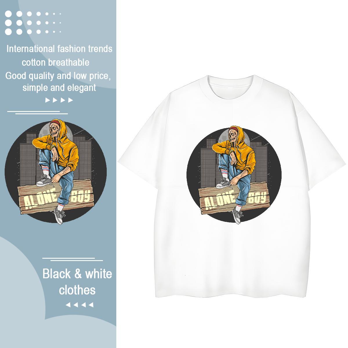 Cool Design Mens T Shirts skull Short Sleeve O-Neck Beach Custom Cartoon 100% Cotton 230g Men Tops Tees Free Shipping Top Tees