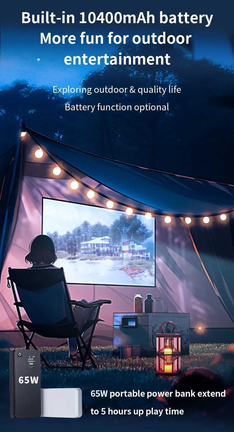 2024 Smart Outdoor Projector V1 Android 11 Dual Wifi6 BT5.0 4K 1080P 230 ANSI HD Home Cinema Outdoor Projector 10400 mAh Battery CL24820