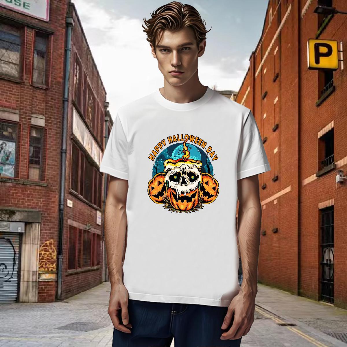 T Shirt For Man 230g Pure Cotton pumpkin Street O-Neck Short Sleeve Plus Size Cartoon Couples T Shirts Brand Loose Fit Tees Shirts