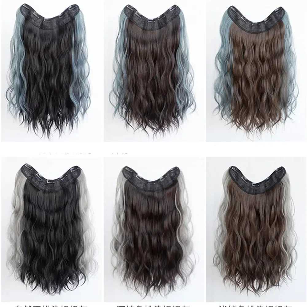 45/60cm invisible seamless U-shaped pendant ear extension wig ponytail long wavy hair extension piece W240817