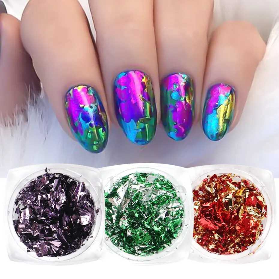 1Box 3D Irregular Aluminum Foil Glitter Sequins For Nails Gold Sliver Double Sided Design Sparkly UV Gel Polish Nail DecorationXJ240815