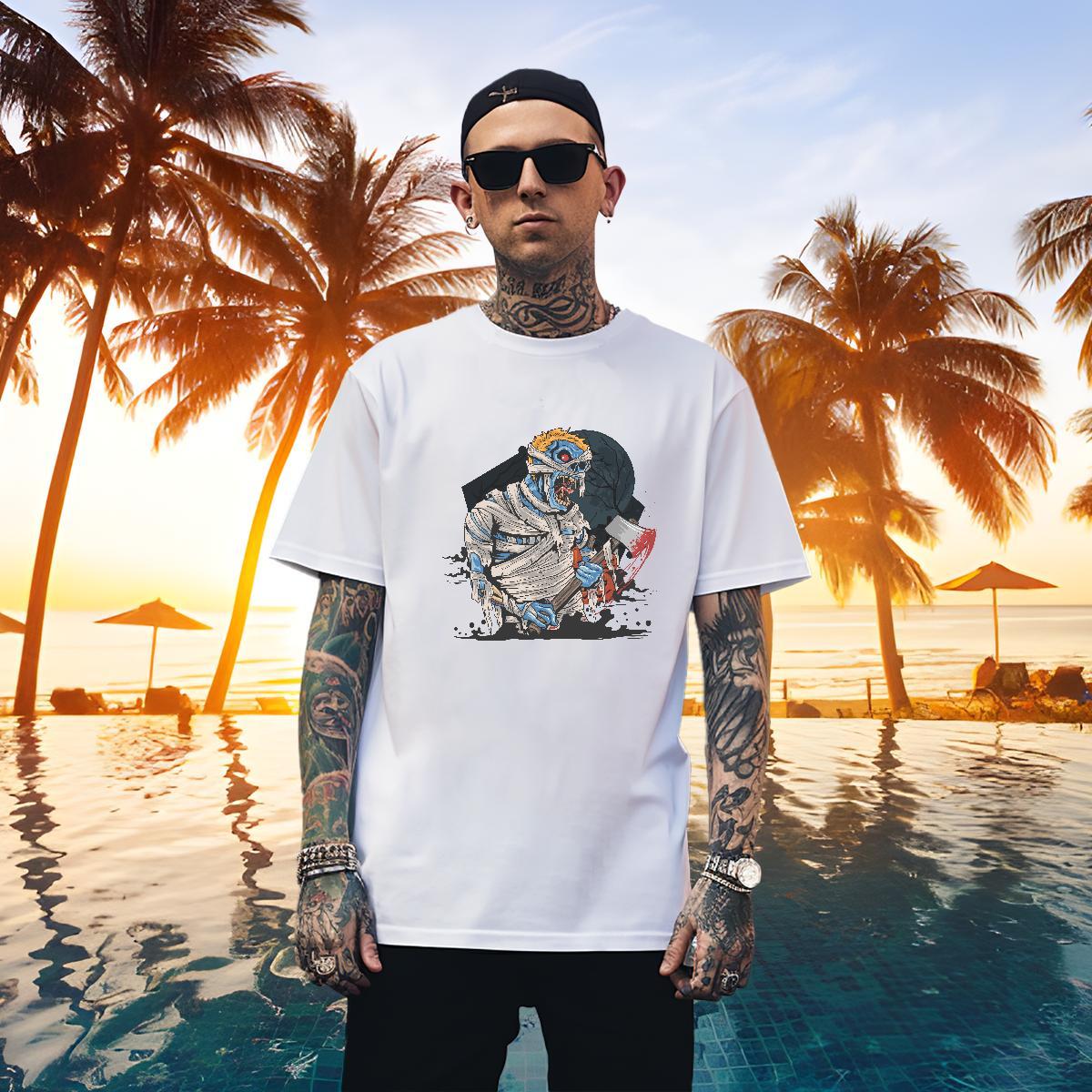 Classic Mens T Shirts zombie O Neck Short Sleeves Street Wear Floral Print 100% Cotton 230g Men Clothes T-Shirt Free Shipping Tops