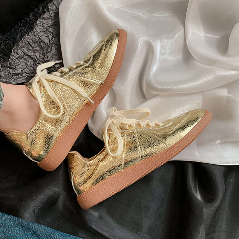 JOZHAMTA Size 34-40 Women Sneakers Real Leather Casual Flats Metallic Sier Gold Lace Up Elastic Tennis Athletic Shoes 250225