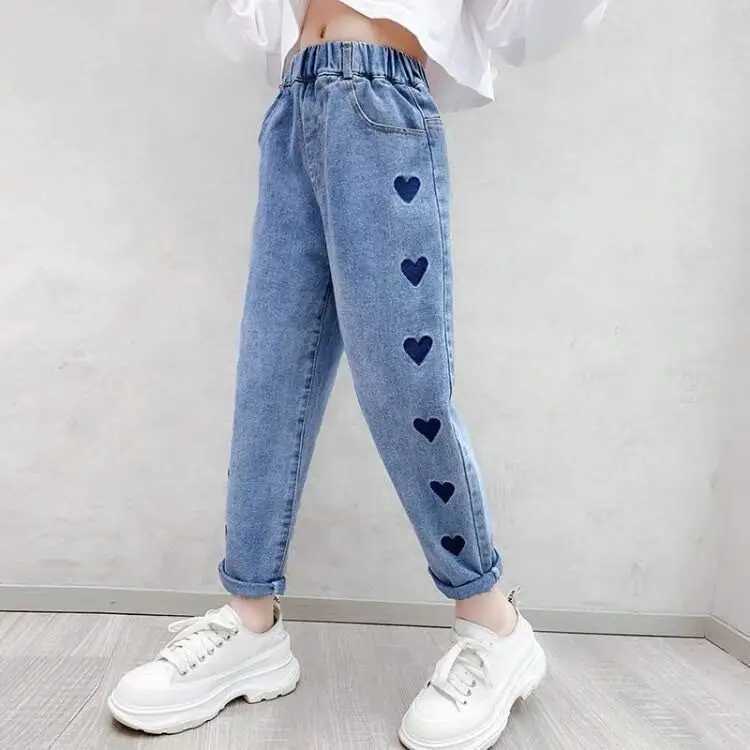 Children girls jeans floral cartoon pants spring autumn graffiti painting casual Trouser with holes childrens denim pantsW240819
