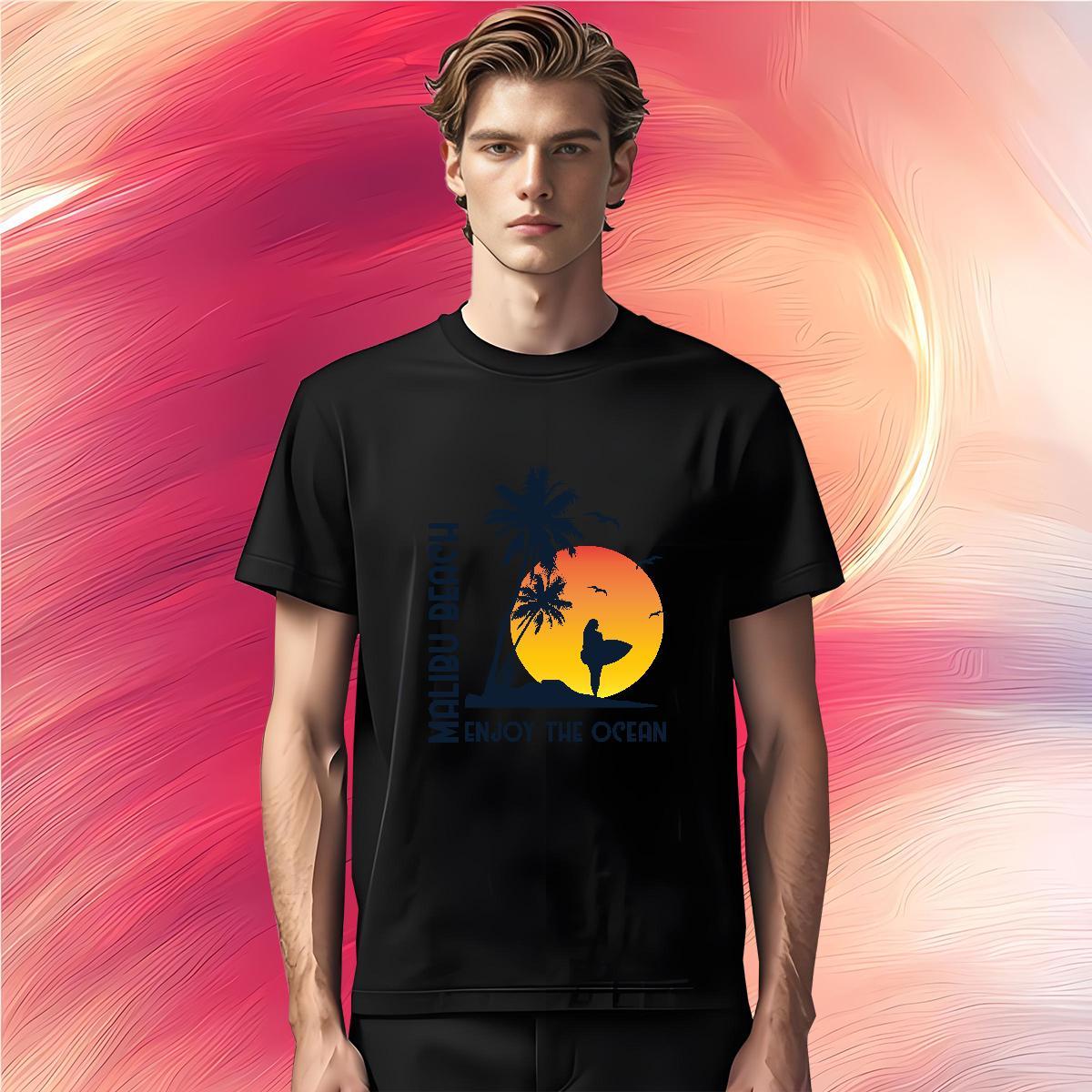 Popular beach 230g Pure Cotton Men Clothes T-Shirt Casual Daily Wear Breathable Crew Neck Mens T Shirts New Designer Cartoon Print Tees