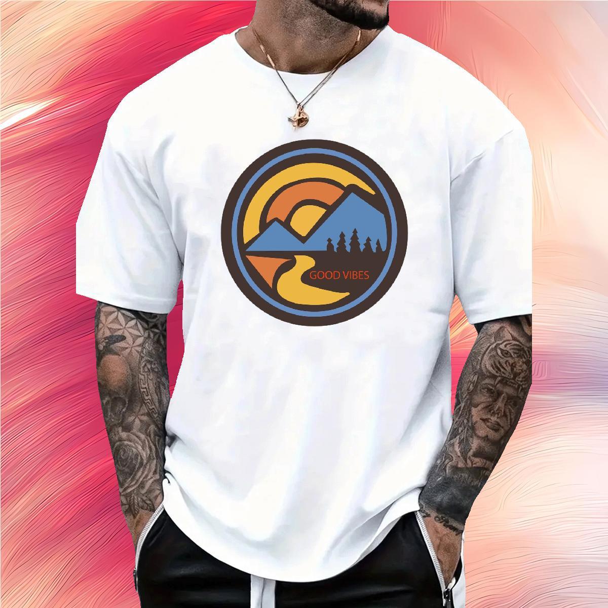 Comfortable mountains 230g Cotton Men Tops Tees Street Casual Short Sleeve O-Neck Man T Shirts 2024 DIY Graphic Polos