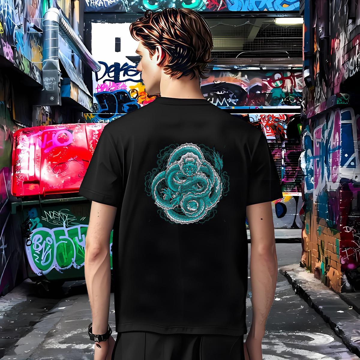Mens T Shirts 100% Cotton 230g dragon Spring Summer Breathable Short Sleeve Plus Size Custom Men Clothes T-Shirt Fashion Cool Tees