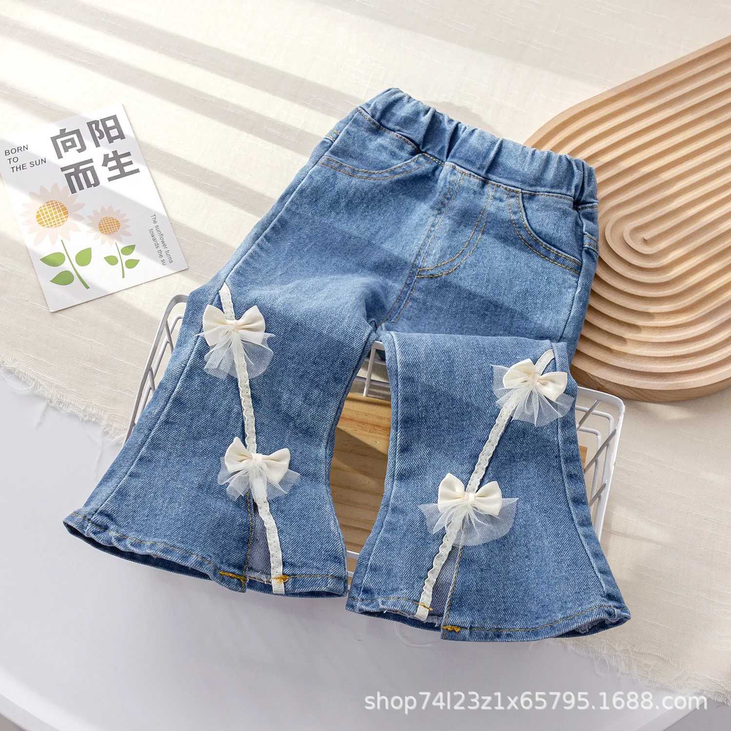 Preschool toddler infant abused denim children girls clothing spring break mens bell bottoms glitter pantsW240819