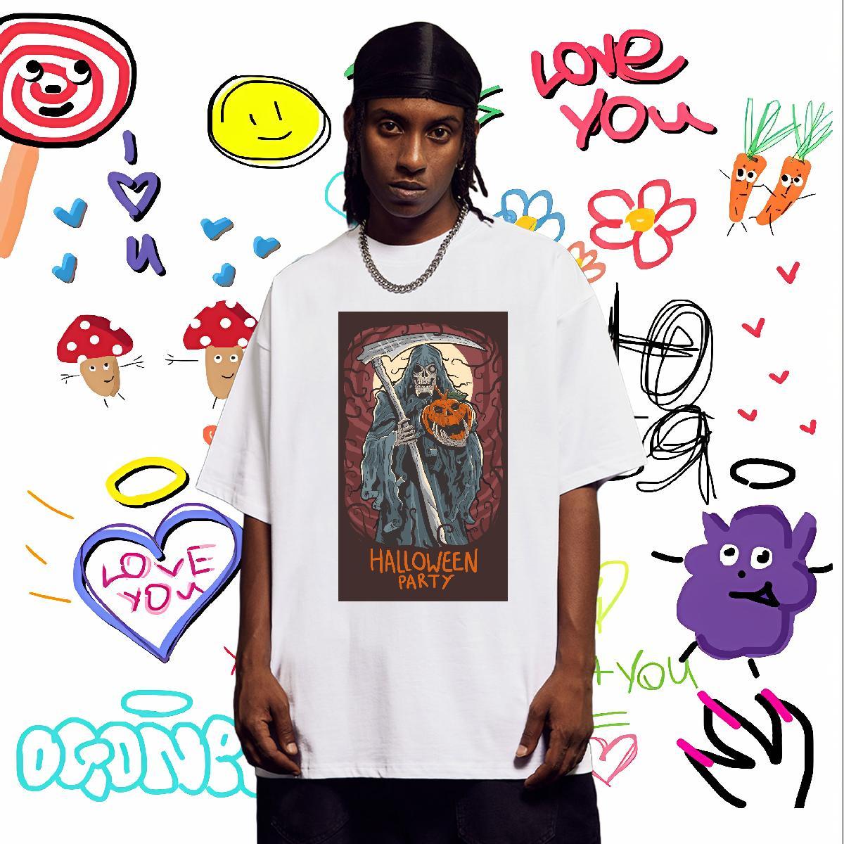 Loose Man T Shirts halloween Breathable Crew Neck High Street Hip Hop Plus Size Custom 100% Cotton 230g Men Clothes T-Shirt 2024 Designer Tees