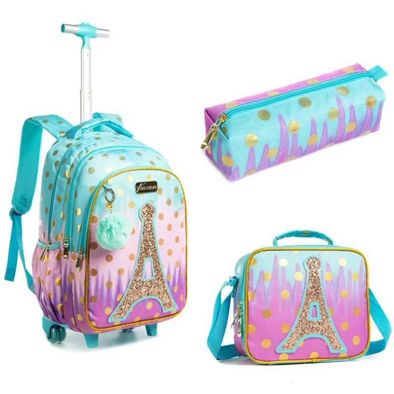 Childrens School Backpack with Wheels Kids Wheeled School Bag Teenagers Bag Girls Canvas Backpack Travel Luggage Trolley Bags Y240820