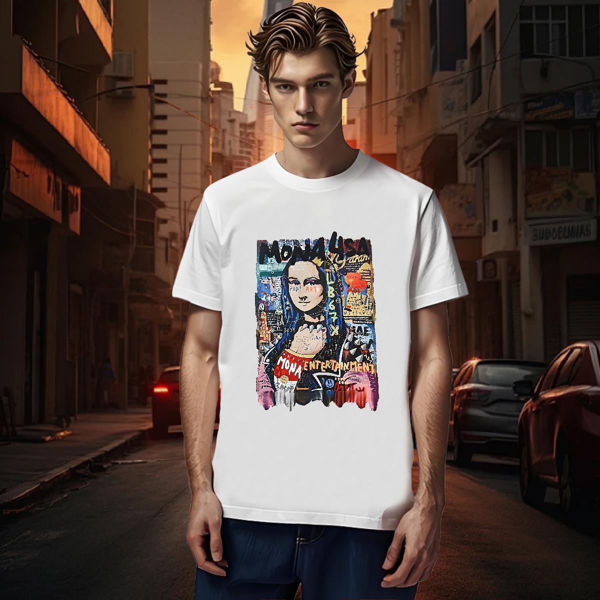 T shirt 230g Pure Cotton Mona Lisa Casual Beach Crew Neck Breathable White Plus Size Tshirt for Man Woman Designer Wholesale Top Tees