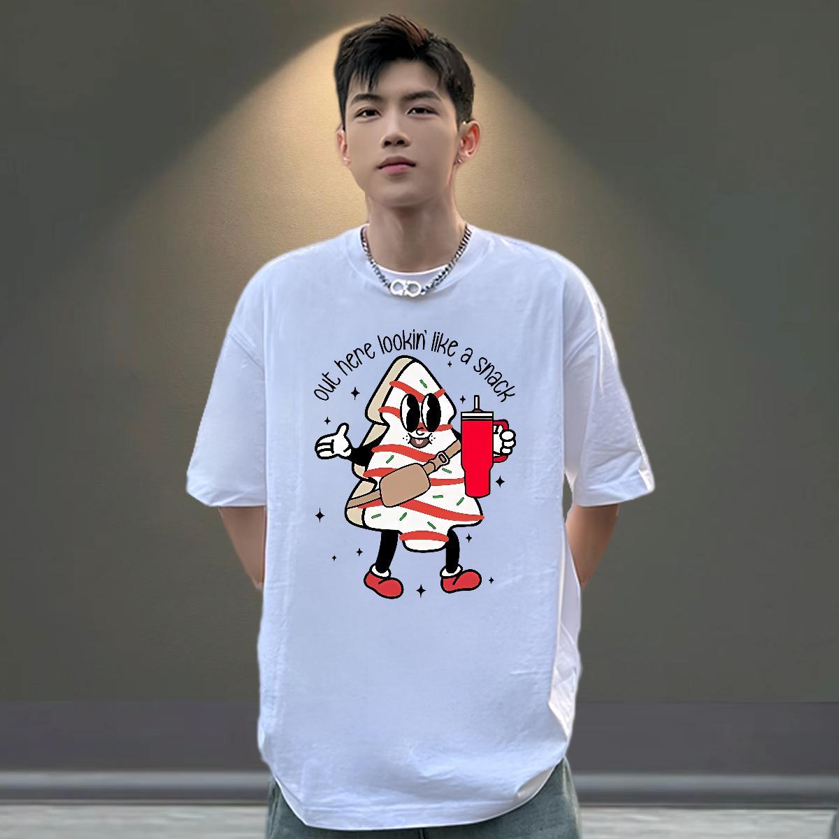 Casual New Men Clothes T-Shirt cartoon Daily Outfit 230g 100% Cotton Tops Short Sleeve O-Neck Comfortable Mens T Shirts Black Oversized