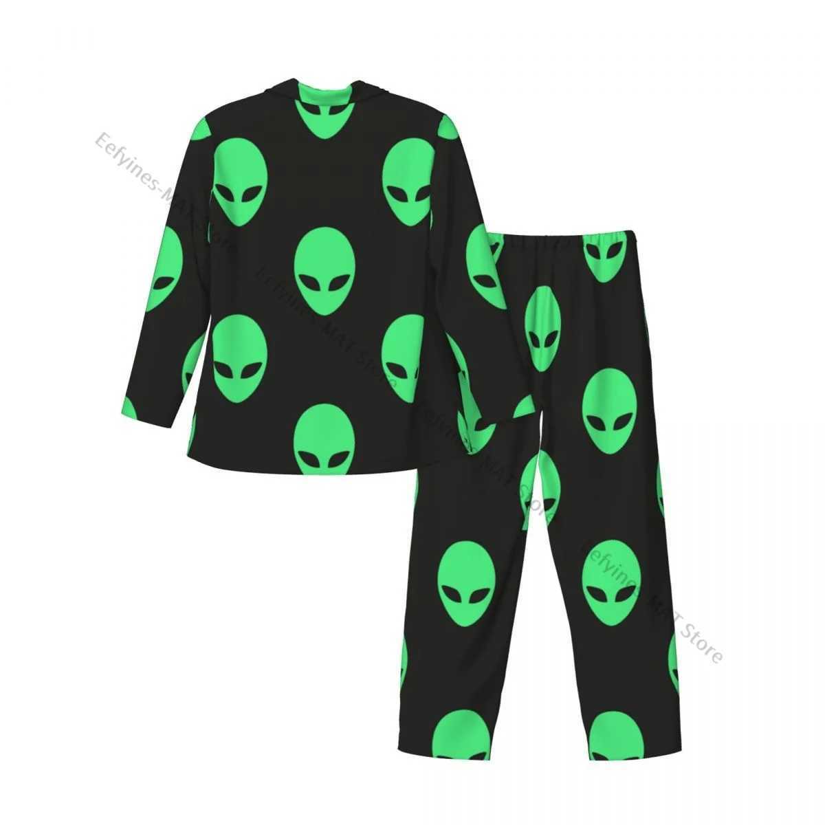 Alien Heads Pattern Mens Pajama Long Sleeve Mens Pajama SetW240719