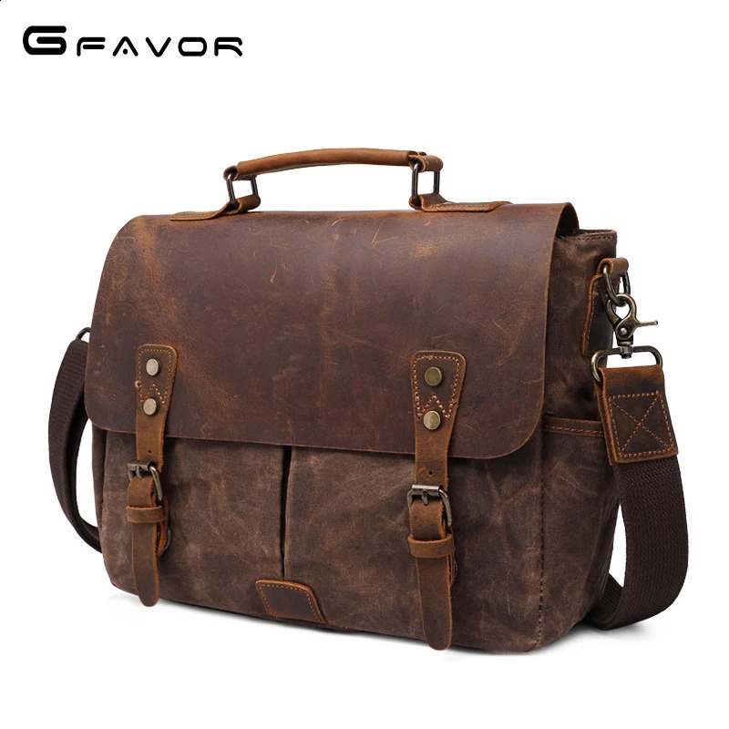 waterproof padded waxed canvas bags personalized stylish case satchel vintage messenger bag for men 240819