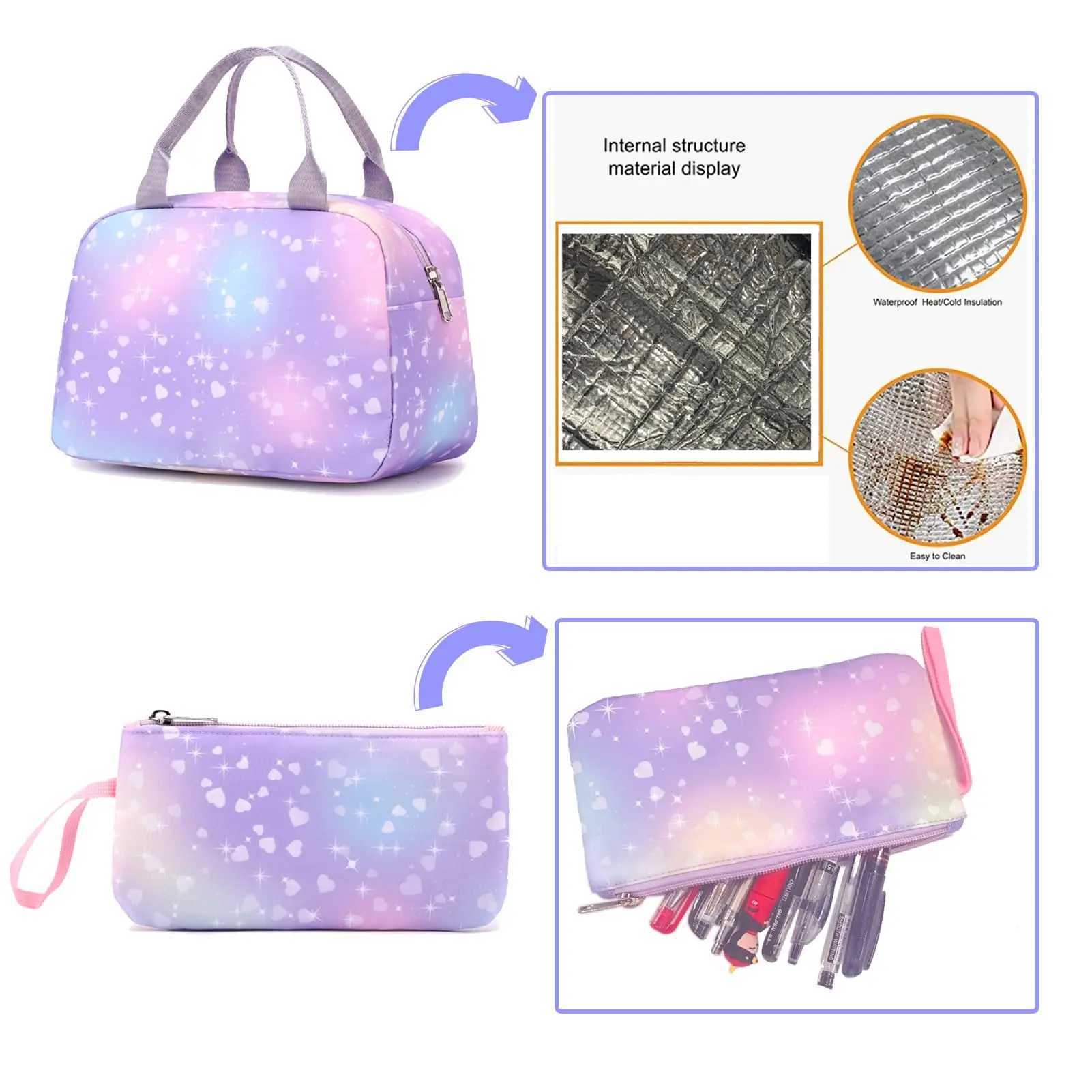 School Backpack Girls 3 Pieces with Lunch Bag Pencil Case 22 Litre Breathable School Bag Teenager Girls for 3-9 Grades Backpack Y240820
