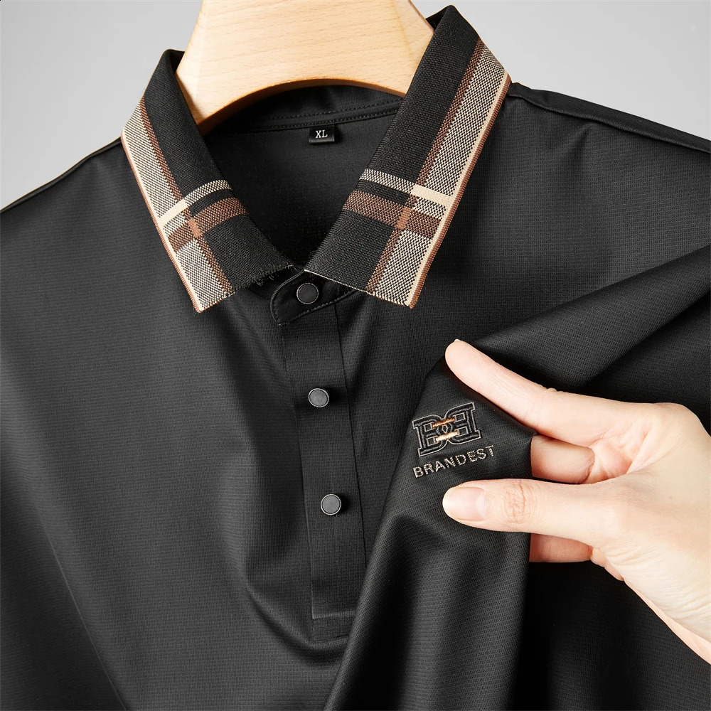 High Quality Seamless Ice Silk Mens Polo Shirt Lapel Embroid Short Sleeve T-ShirtSummer Exquisite Men Clothes Plus Size 7XL 240820