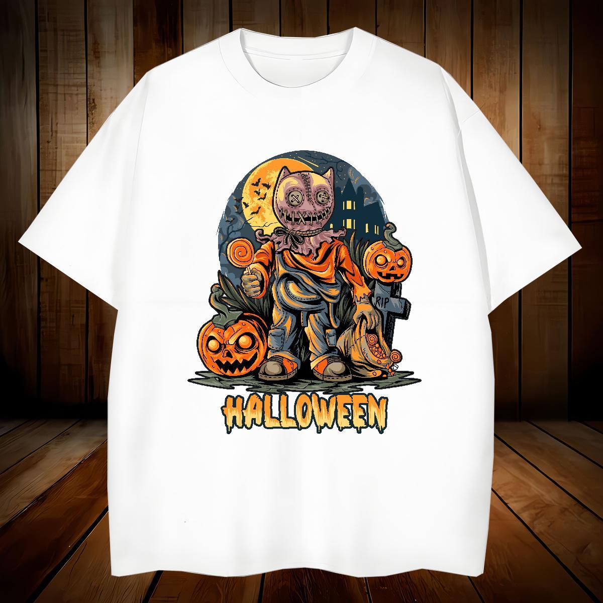 Free Shipping Men T Shirts pumpkin Short Sleeve Soft Street Casual DIY Printed 230g 100% Cotton Tshirts New Arrival Top Tees
