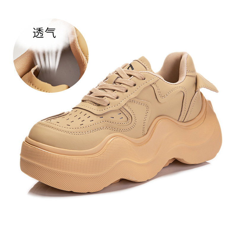 Ddmysports Foam Genuine Leather Dad Women In Spring Thick Height Increasing Sports Casual Wave Soled Shoes For Trendy OUTDOOR