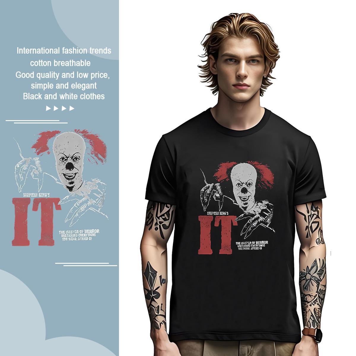 Man T Shirts 230g Pure Cotton scary Street wear Hip Hop Crew Neck Plus Size Cartoon Men Tees Brand Popular Tops Shirt