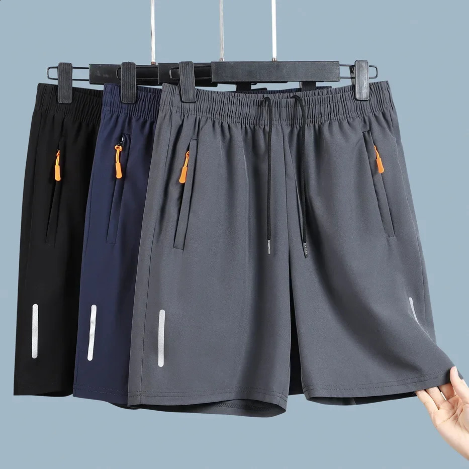 Ice silk shorts for quick drying and breathable mens summer ultrathin large sports running sweatshirt poorly ventilated casual loose Capris Beach 2408