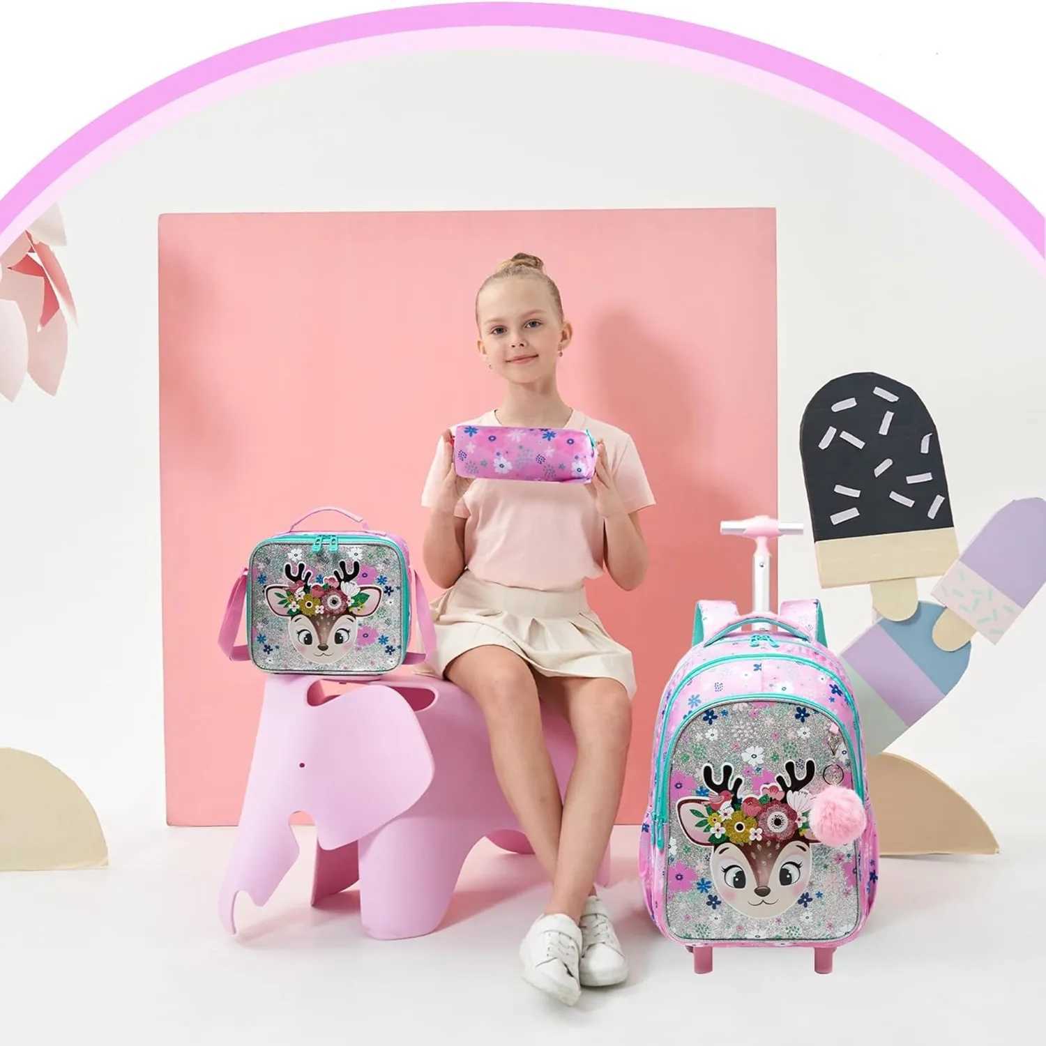 3PCS School Backpacks for Children School Wheeled Backpack for Girl Boys School Bag with Wheels Trolley Luggage Elementary Bag Y240820