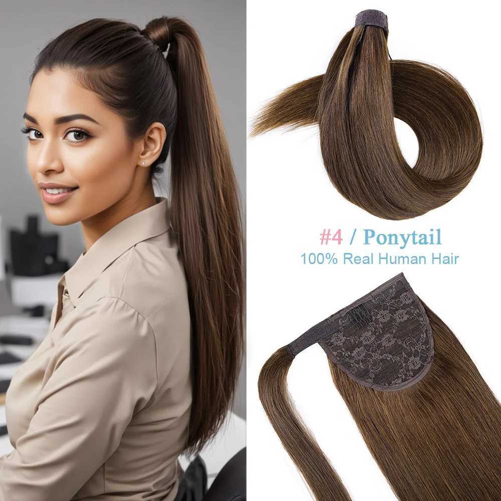 100% human hair with ponytail wrapped in straight ponytail Brazilian hair with ponytail female hair W240817