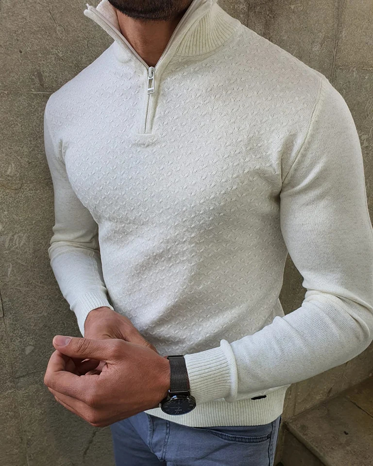 Trendy versatile loose fit suitable for all seasons of mens long sleeved zipper polo shirt MB14 240820