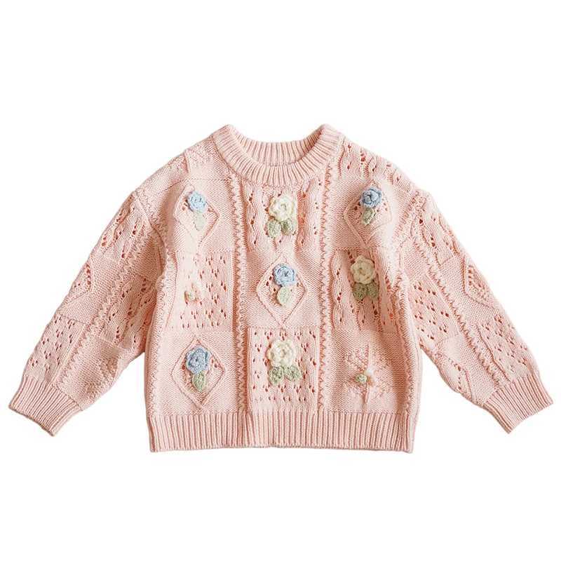 1-6Yrs Girls Embroidery Flower Knit Sweaters Autumn Winter Childrens Kids Baby Girls Clothes Pullover Kids Long Sleeve SweaterXJ240819