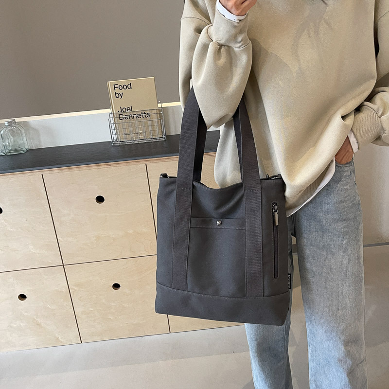 ISN design multi pocket commuting thick canvas student leisure tote bag, tutoring bag