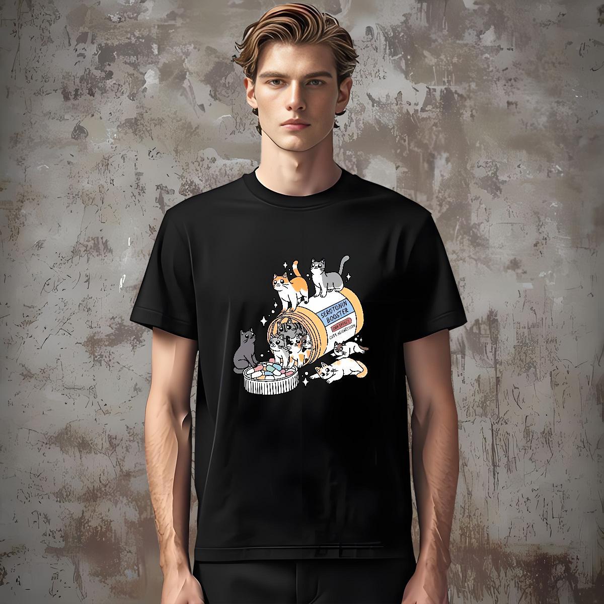 Comfortable T shirt cats O-Neck Short Sleeve Beach DIY 230g Cotton Couples T Shirts Brand Clothes