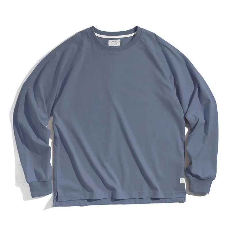 Maden Solid T-shirts Men Retro Cotton College Casual Vintage Long-sleeved T-shirt Candy Color Sports Bottoming Shirt Men 240820