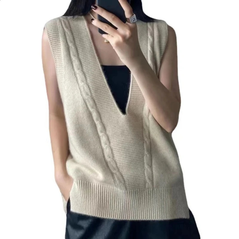 100% Andy Velvet Vest AutumnWinter Womens Big Vneck Sweater Hoodie Casual Knitted Sleeveless Korean Tshirt 240819