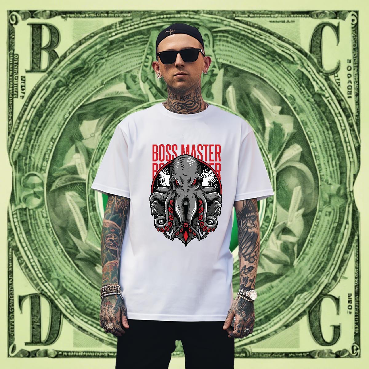 Comfortable Men Tops Tees Beach 230g Cotton Skull Breathable Short Sleeve Terror octopus T Shirt For Man Stylist Wear
