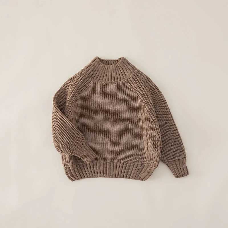 Korean style childrens sweater knitted and pulled 2024 autumn new half turtle neck boys sweater 2-6Y simple girl bottom top W240820