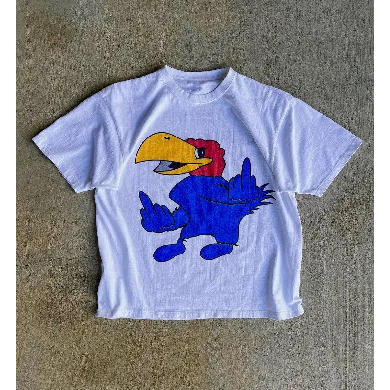2024 American summer style shortsleeved personalized printed skull round neck Tshirt oversized street wear retro loose top 240819
