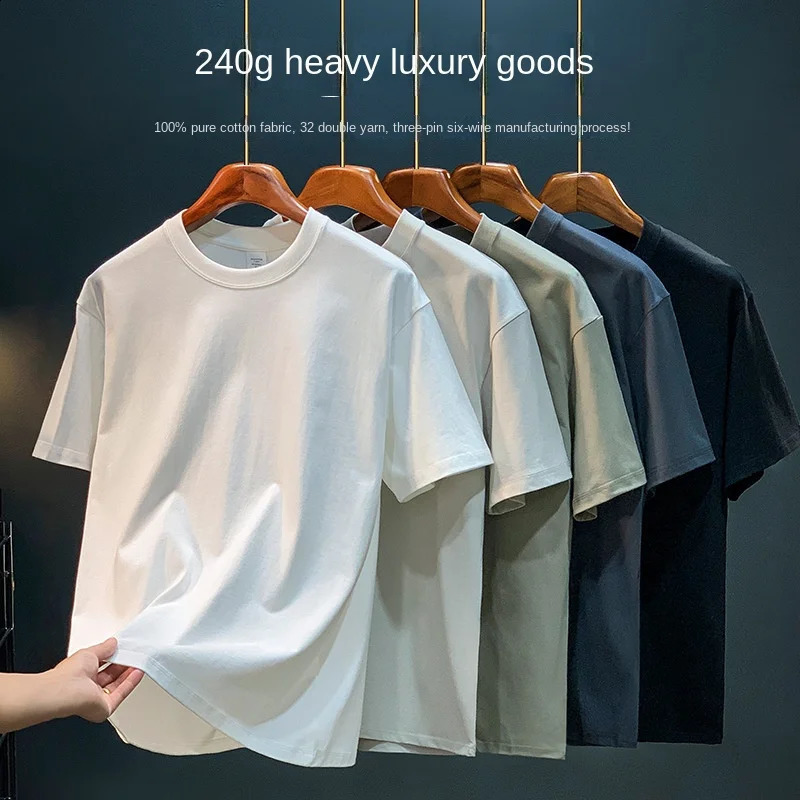2014 Summer Short sleeved Tshirt Mens Solid Color Street Breathable Simple Casual Fit Top 240819