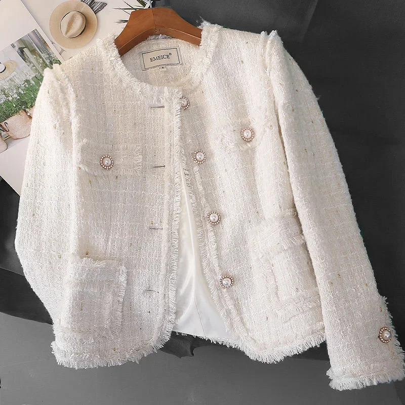 Women Blazers Korean Chic Tweed Spring Autumn Elegant Lady Coats Single-breasted Long Sleeve Suits Female Office Blazer Jacket 240819