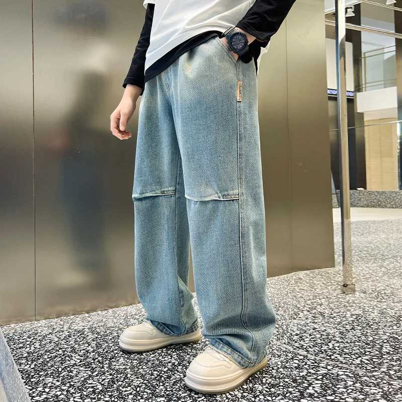 Kids Boys Jeans Blue Elastic Waist Denim Pants 5 6 7 8 9 10 11 12 13 14 Years Old Childrens Clothing Loose Casual Boys TrouserW240819