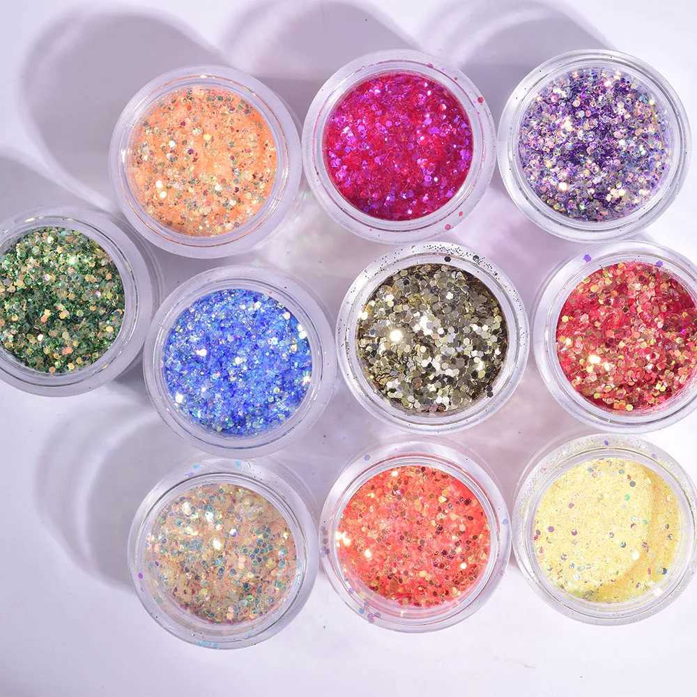 1Bottle Shiny Chunky Glitter Mixed Hexagon Nail Art Sequin Powder Holographic Sparkly Flakes Slices Manicure Nail Art DecorationXJ240815