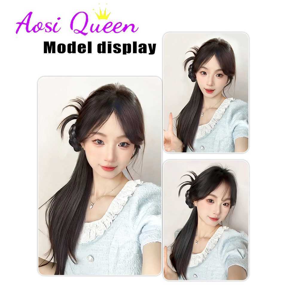 AOSI synthetic grab clip ponytail wig gentle Tthousand gold braid braided side ball head low ponytail wig ponytail W240817