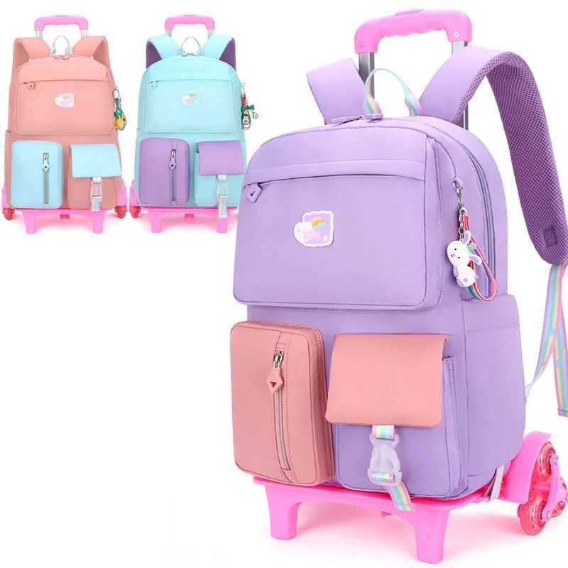 Ziranyu School Trolley Bags Rolling Backpack for Girls School Wheeled Bags Wheels Rolling Luggage Backpack bag Waterproof Girls Y240820