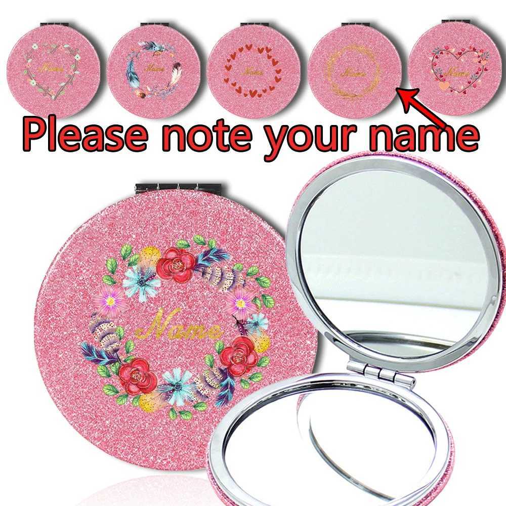 Customized Name Pocket PU Shiny Makeup Mirror Portable Magnifying Mirror Dual Sides Cosmetic Mirror Handheld Travel Beauty Tool Y240819