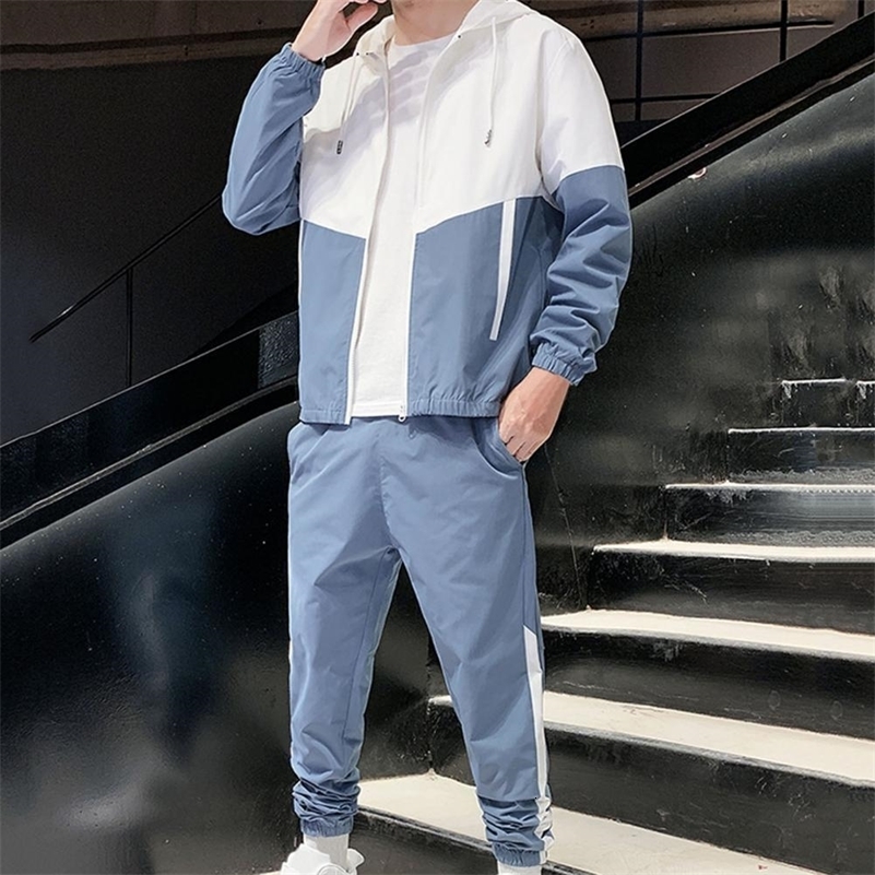 2pcsSet Mens Sets Zipper Hooded Cardigan Coat Long Pants Two-piece Set Men Tracksuits conjuntos masculinos 240819