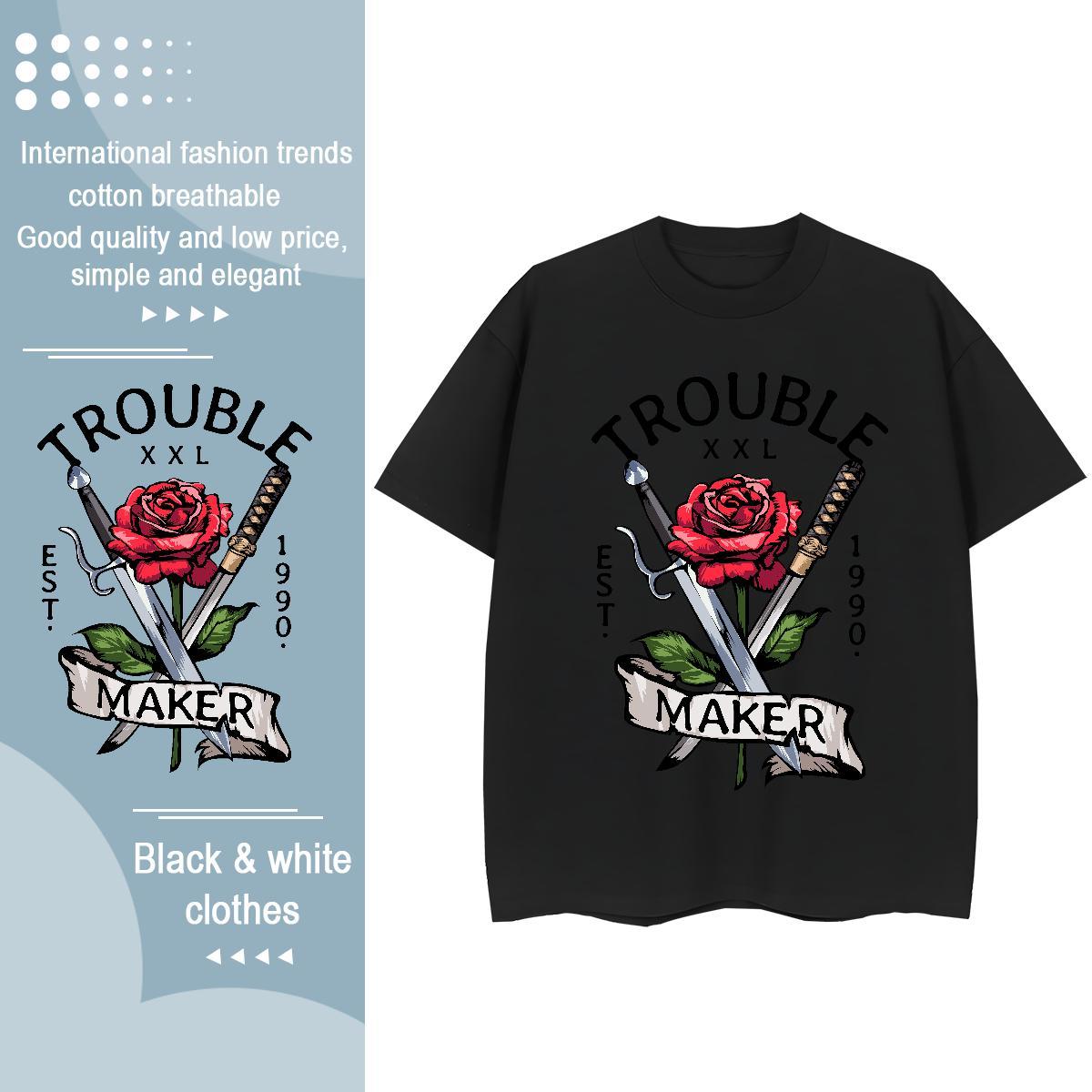 Free Shipping Couples T Shirts rose Home Outdoor 230g Pure Cotton Polos Breathable Crew Neck Loose T Shirts Men Custom Printing