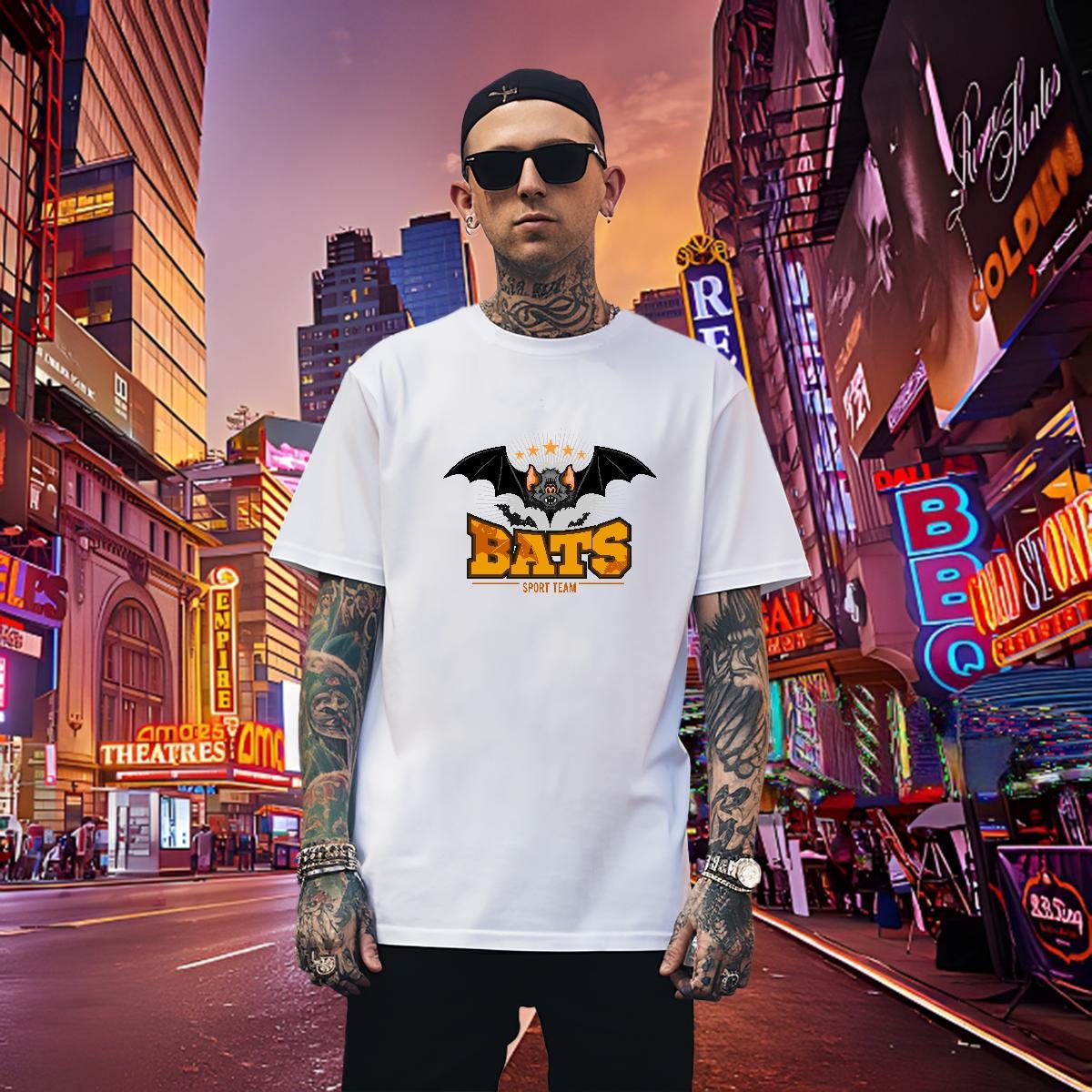 Cool Mens T Shirts bat O-Neck Short Sleeve Hip Hop Street White Plus Size 230g 100% Cotton Men Tops Tees Fashion New Clothings