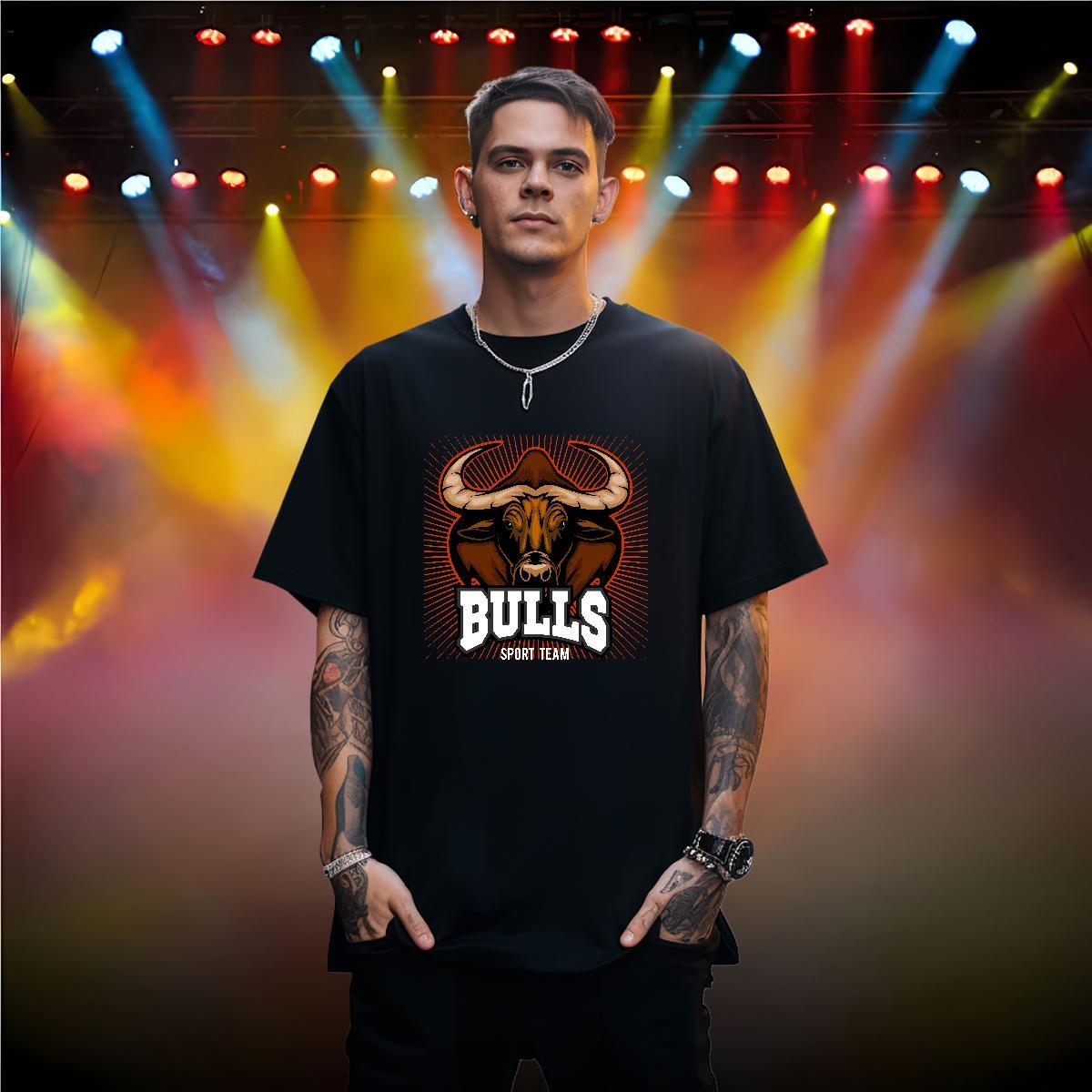 Customized Men Tops Tees bull Sports Casual 230g Pure Cotton Top Tees Round Neck Short Sleeve Free Shipping Men T Shirts DIY Anime
