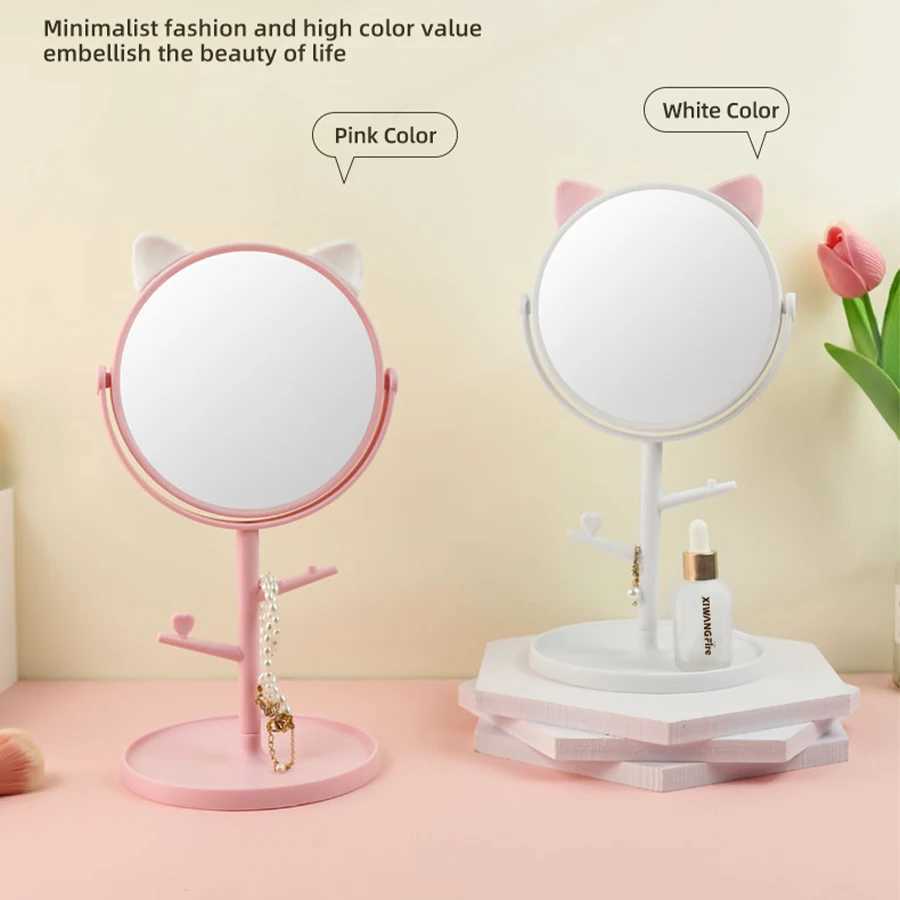 High Definition Single-Sided Makeup Mirror 360-Degree Rotating 1 1 Restore Cute Cat Ears Comb Makeup Mirror Y240819