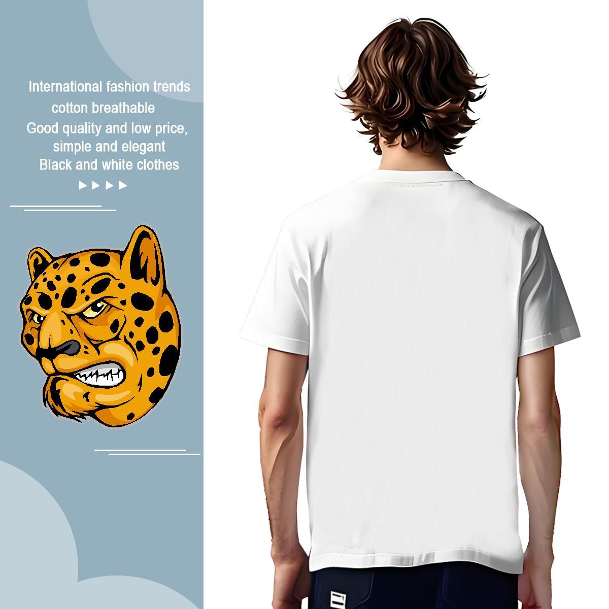 T-Shirts for Men 100% Cotton 230g leopard Street Casual Round Neck Short Sleeve Custom Printing Men Tshirts Classic Wholesale Top Tees